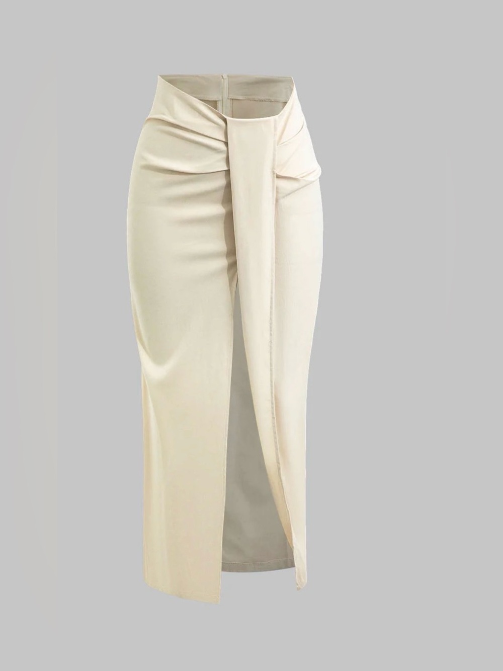 196. Micas L Women's Cream Draped Front Split Midi Skirt